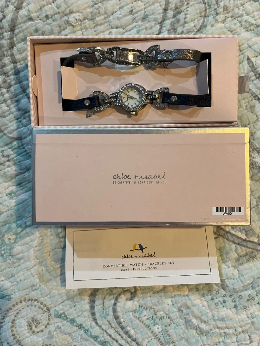 Chloe + Isabel Crystal-Accent Black Leather Watch & Bracelet Set